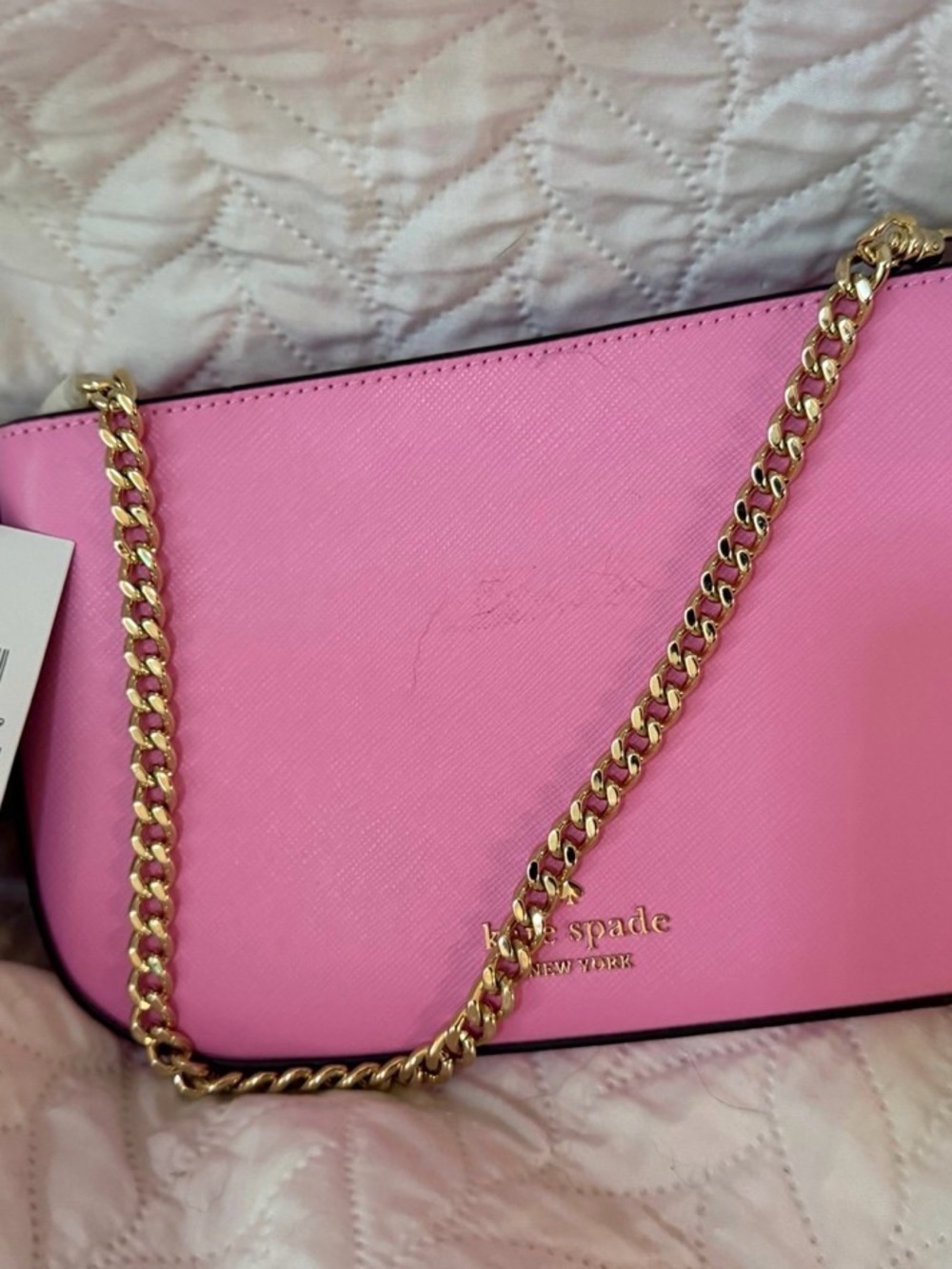 kate spade Hot Pink Saffiano Mini Shoulder Bag with Gold Chain